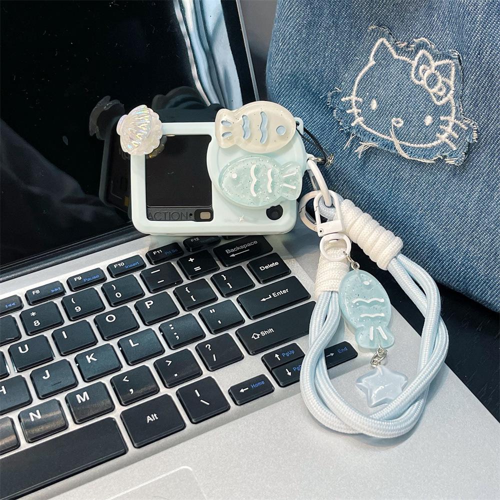 

Blue Pisces Cartoon Protective Case for DJI Action 3/4/6 with Solid Color Lanyard DJI Action 3