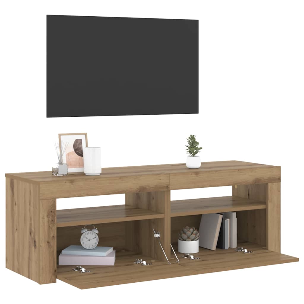 TV Stand with LED Lighting Artisan Oak Finish 120 x 35 x 40 cm Particleboard