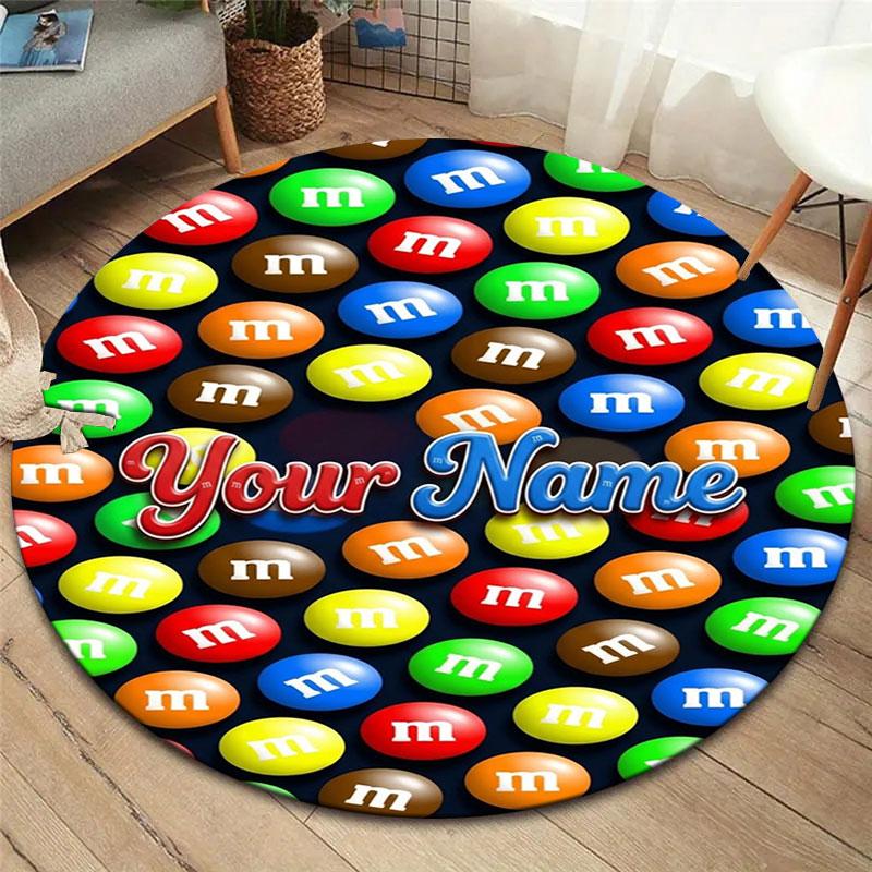 M&M's Custom Name Round Area Rug,Carpet Rug for Living Room Bedroom Sofa Playroom Decor,Non-slip Floor Mat
