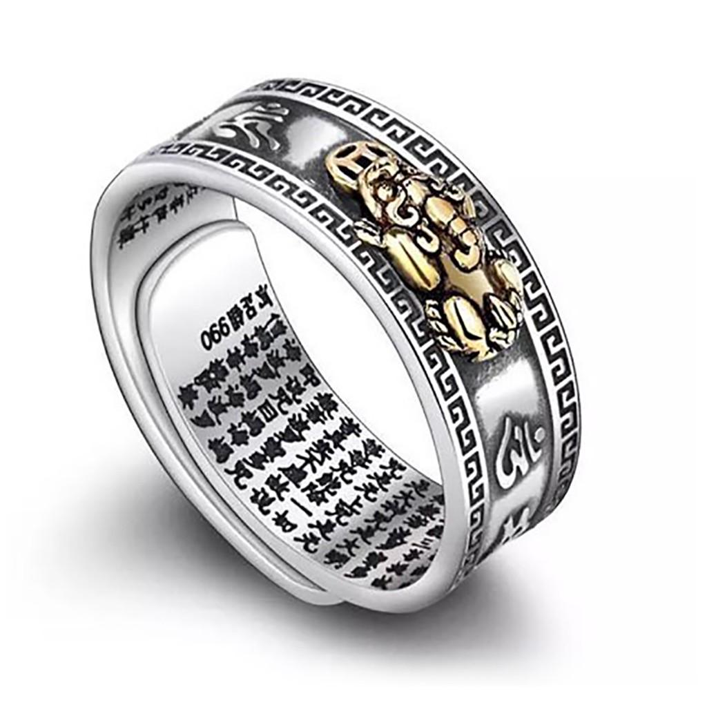 Pixiu  Ring Feng Shui  Wealth Buddhist Jewelry  Ring Diamond Pestle Six Character Mantra Heart Sutra Opening Ring
