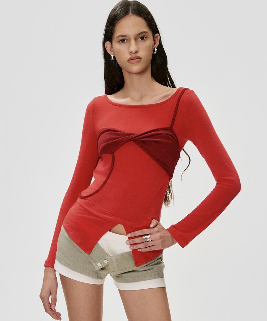 KIMZISU Twisted Bra Layer T-Shirt_Red
