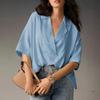 Trendy Women's Summer New Short-sleeved Lapel Casual Loose Top Solid Color Shirt
