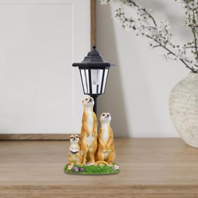 Garden Meerkat Solar Light Statue Family of Three Sculpture Creative Landscape Lamp Resin