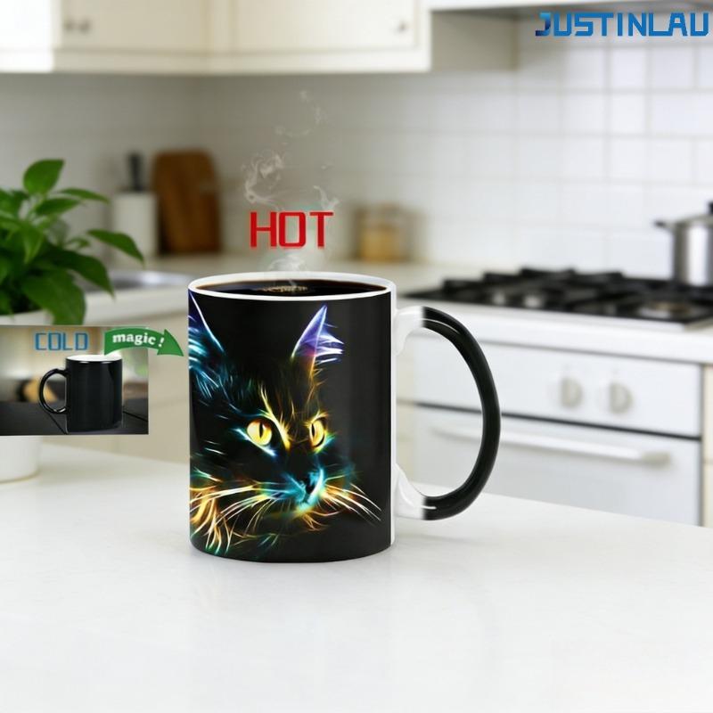 Colorful Cat Color Changing Mug Ceramic Thermal Reaction Magic Coffee Tea Ceramic Mug for Couples To Give Gifts Mug