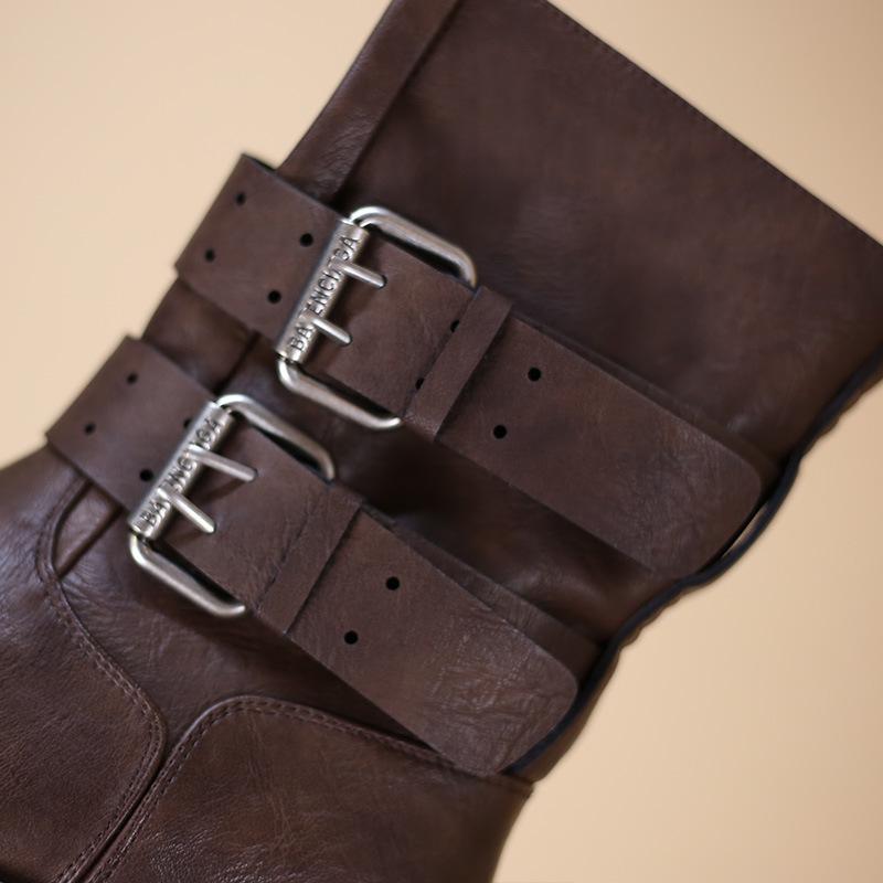 2025 Dámské podzimní/zimní boty Martin v britském stylu: Kotníkové boty na silné podrážce, s kulatou špičkou a zeštíhlující přezkou v pase