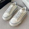 Canvas Shoes Women, Summer Casual Thick-soled Round Head White Shoes Low-top Student Board Shoes