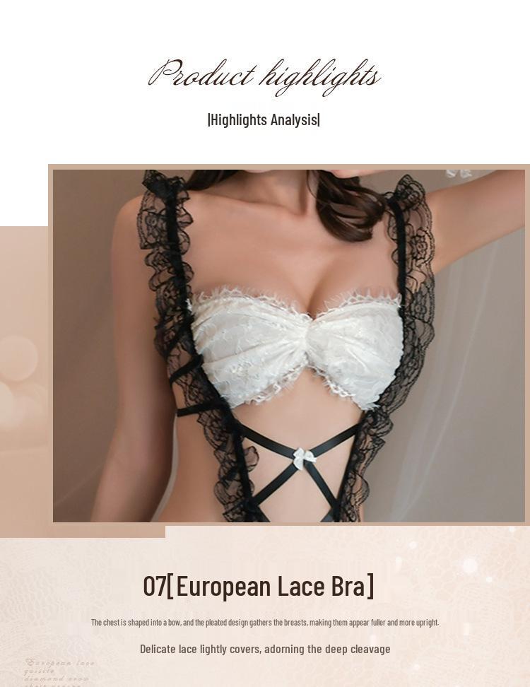 Alluring Lace Maid Outfit: Open Crotch Lingerie Set for Tempting Role Play