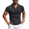 Flip Collar  V-Neck  Vertical Stripes  Short Sleeves  T-Shirt