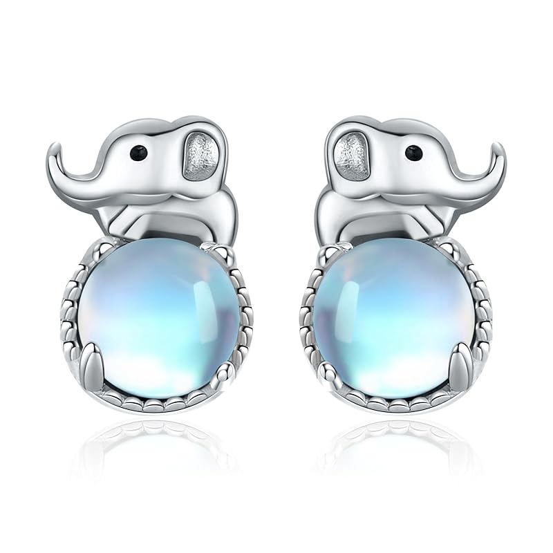 

StoryMidir elephant earrings moonstone cute earrings animal silver 925 Compatible with metal allergies elephant stud earrings animal ladies earrings