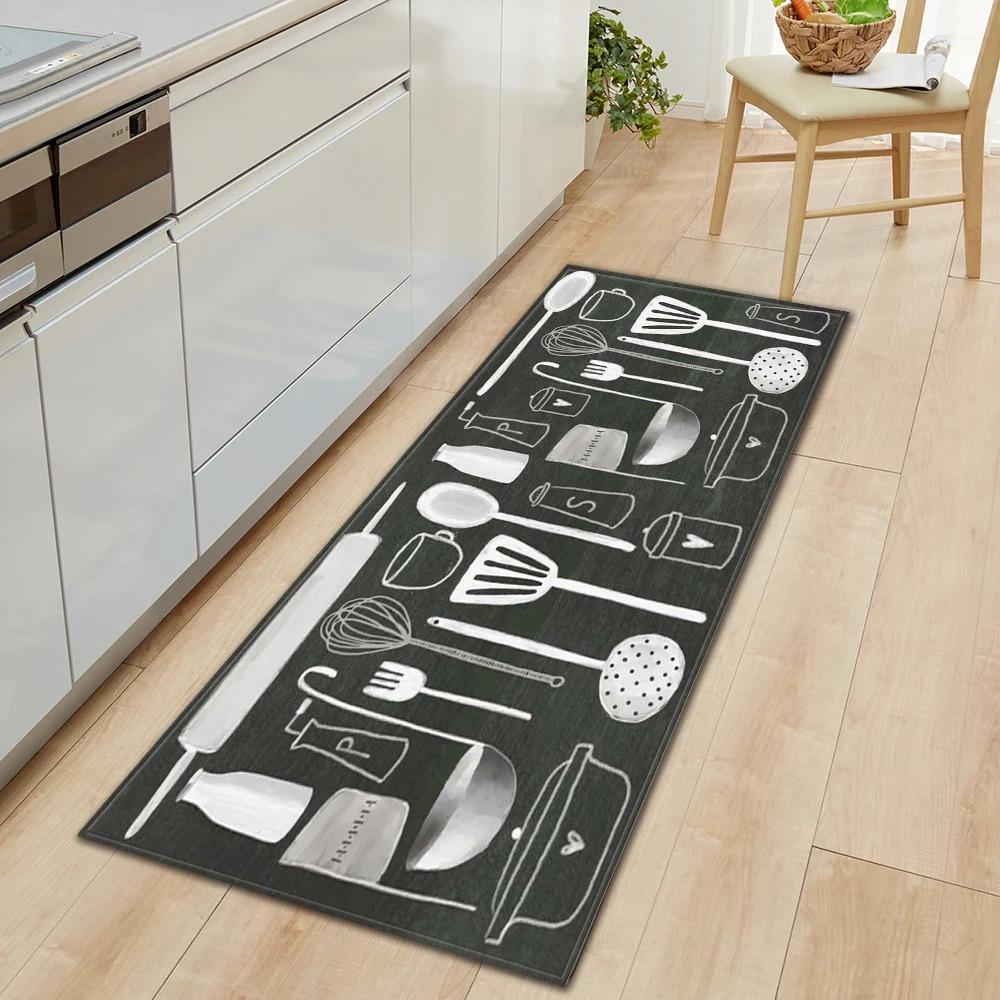Non Slip Kitchen Runner Rug Tableware Pattern Wear Resistant Floor Mat Home Decor Carpet