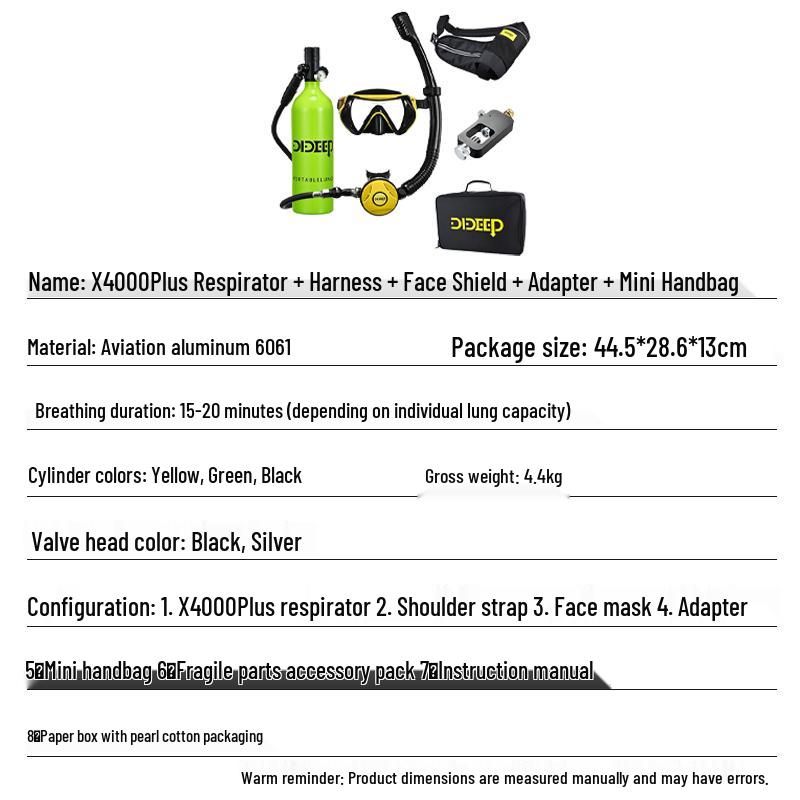 DIDEEP X4000Plus 1L Mini Diving Oxygen Tank