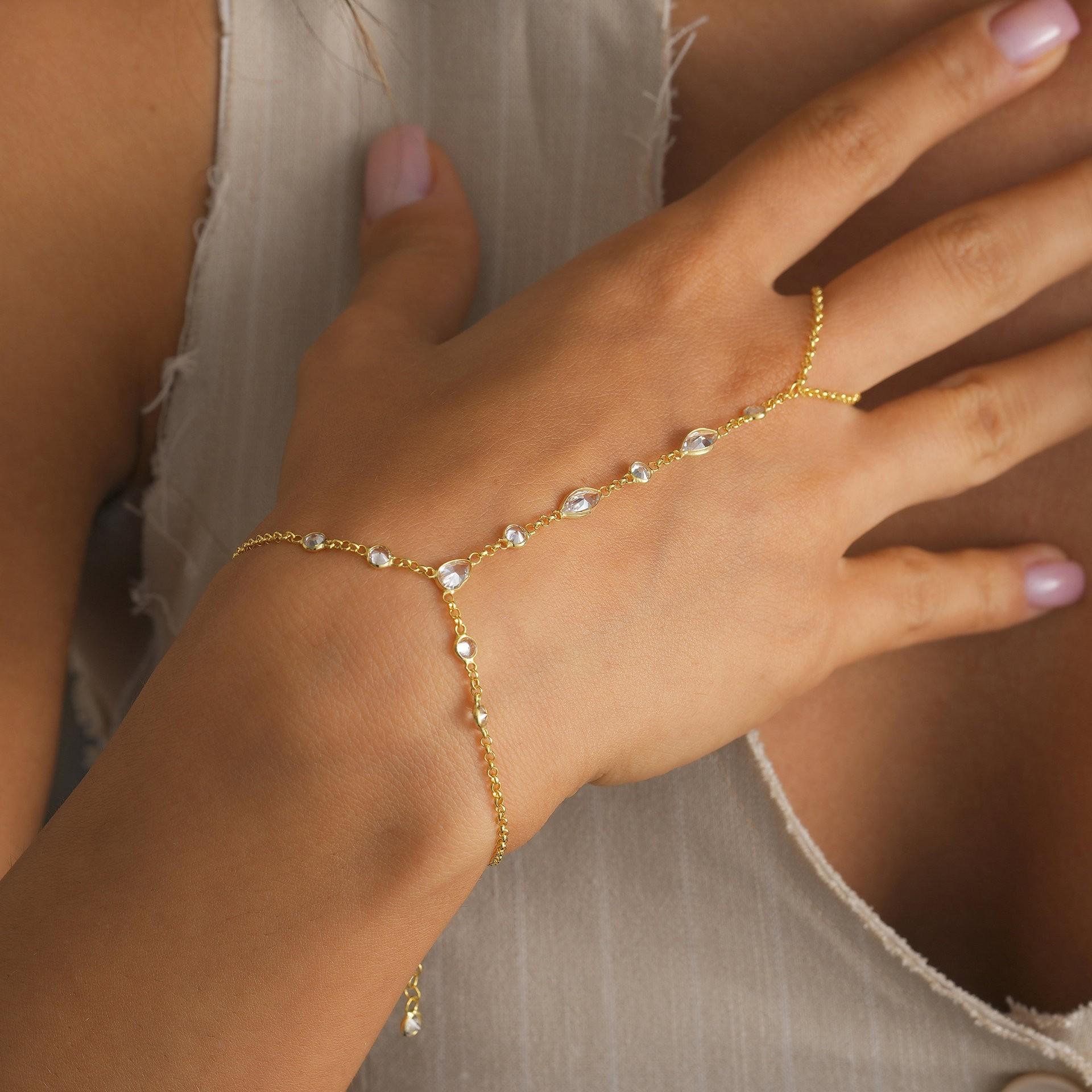 Goldfarbene Edelstahl Handketten Armbänder Für Frauen Sommer Schmuck Luxus Wassertropfen Form Strassstein Gliederketten Armbänder brown