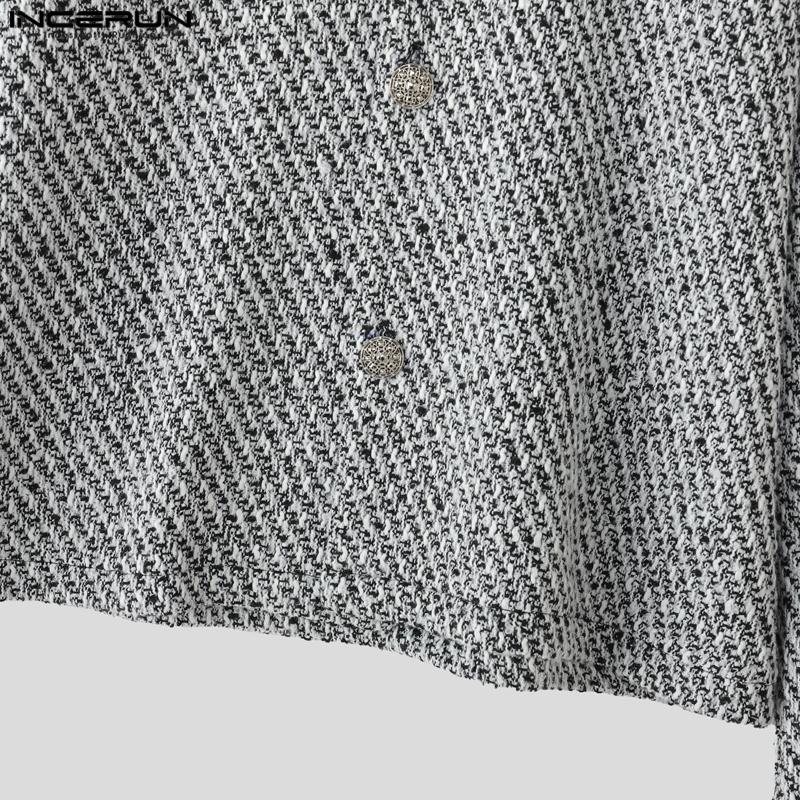 INCERUN Winter Autumn Vintage Men Stand Neck Long Sleeve Casual Buttons Texture Jackets Coats