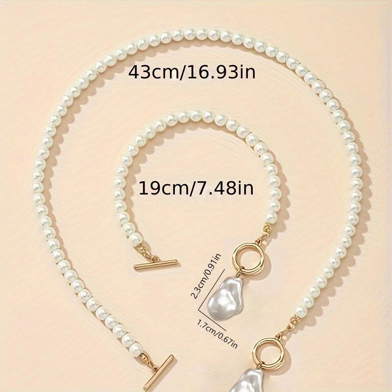 Multi-layer baroque imitation pearl necklace collarbone chain bracelet set retro light luxury niche neck chain fashion