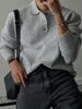 Grå V-ringad Herrtröja: 2025 Vår/Höst Japansk Trendig Lösstickad Pikétröja.