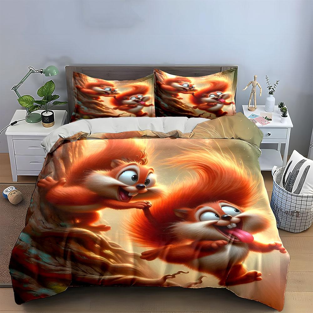 Playful Squirrel Trio Adventure Set Exquisite three-piece bedding set gift for kids and adults