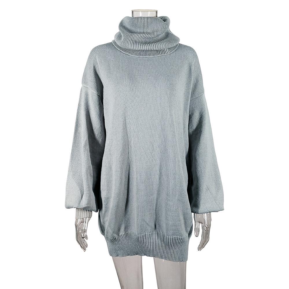 Women's High Neck Knit Pullover Dress - Autumn Winter, Long Sleeve, Loose Wool