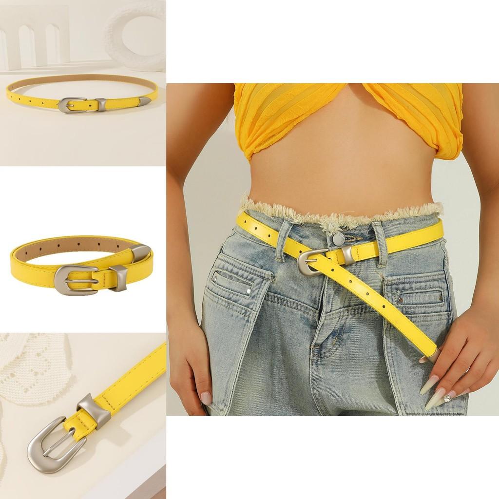 Simple Solid Color Metal Buckle Decoration Women Casual Belt For Denim Outfits