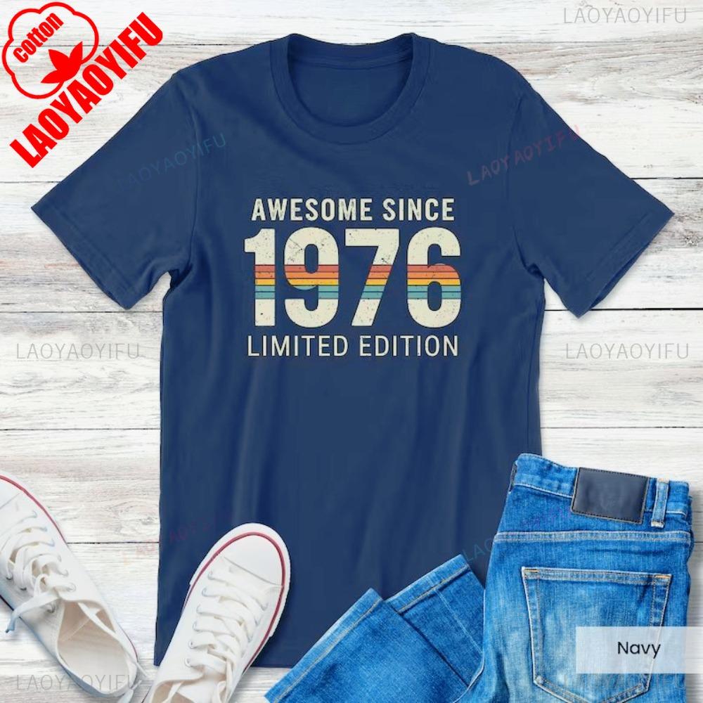 Awesome Retro Since 1976 50th Birthday Summer TShirt Vintage 1976 Cotton TShirt Birthday Gift for Women and Men Men Clothing