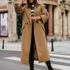 Damen Herbst-Wintermantel, Revers, lockerer langer Stil, einfarbig, dicke Strickjacke, warm, winddicht, Taschen, Doppelknöpfe, langärmelig, Damenmantel, Oberbekleidung