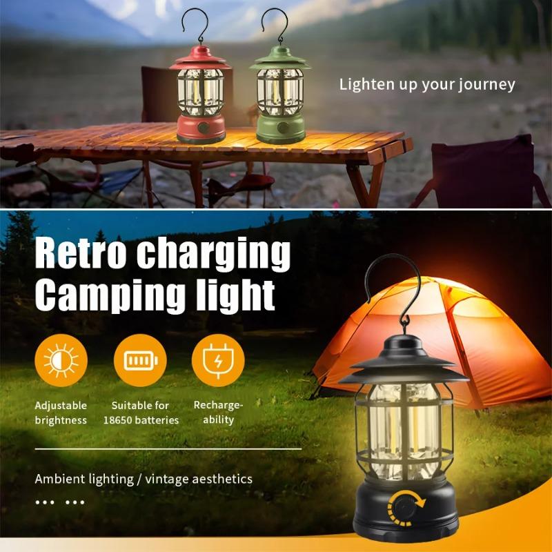 Camping Lamp Outdoor Retro Lantern Torch LED Light Retro Hanging Lamp Rechargeable Portable Campsite Light Tent Emergency Light Christmas Lighting