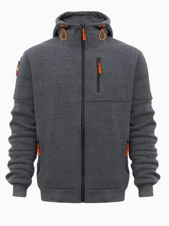European Men's Bestseller Hoodie Jacket - Casual Sports Style with Zippered Arm and Multi-Pocket Design