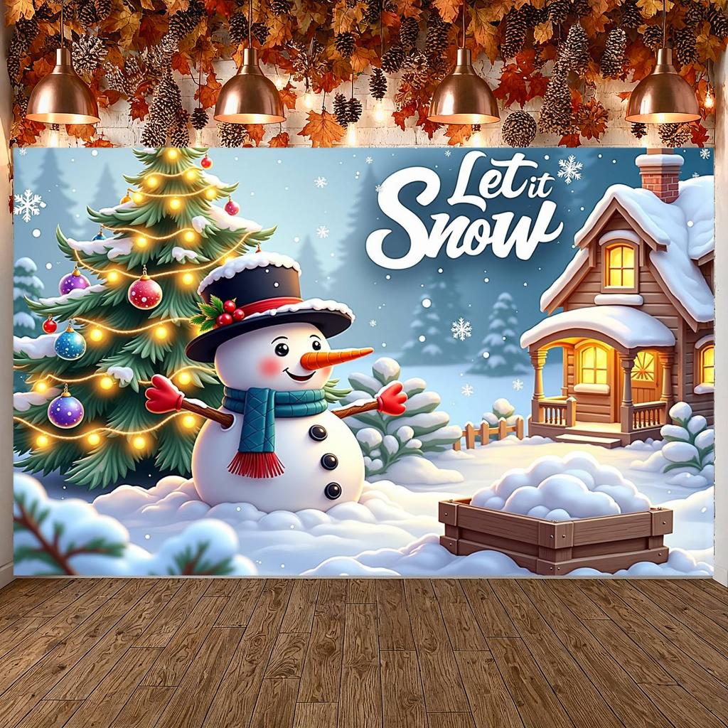 Xmas Display Snowman Figure Festive Background Snow Scene Backdrop Festive Ornaments Snowman Backdrop For Photo Backdrop Xmas
