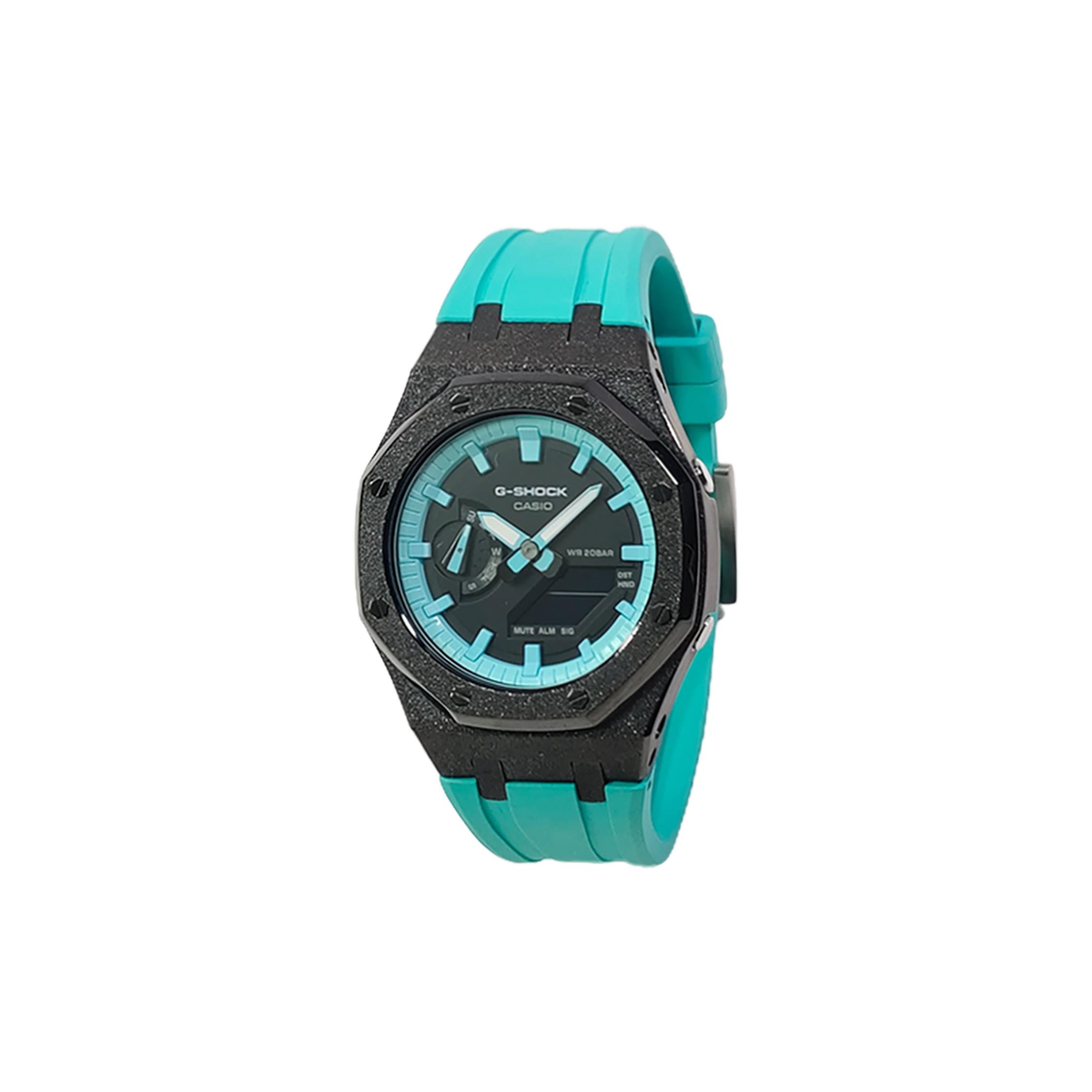 

CASIO Custom Collection Quartz Movement Fluoroelastomer Strap Watch Men s Watches Black Dial GA-2100SKE-7A(Watch3--) Blue Strap