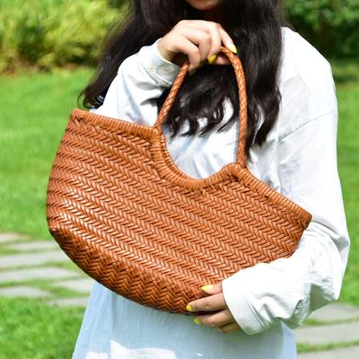Borse in Pelle Fashi da Donna Intreccio in Pelle Borsa da Shopping Casual Cesto Vintage Borsa a Mano Pelle di Mucca Borsa a Tracolla da Shopping