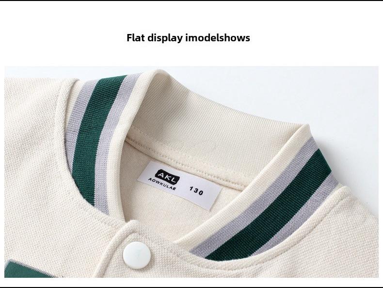 Korean Style Kids' Letter Stand Collar Baseball Jackets for Spring & Autumn