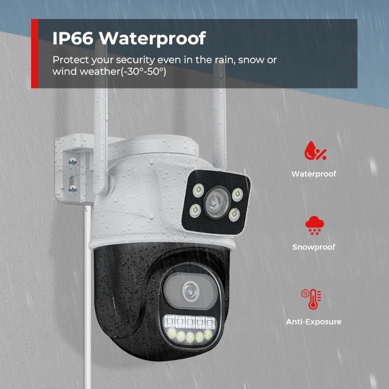 EU Plug 8MP PTZ Wifi Camera Outdoor Night Vision Dual Screen Human Detection 4MP Security Protection CCTV Surveillance IP Camera