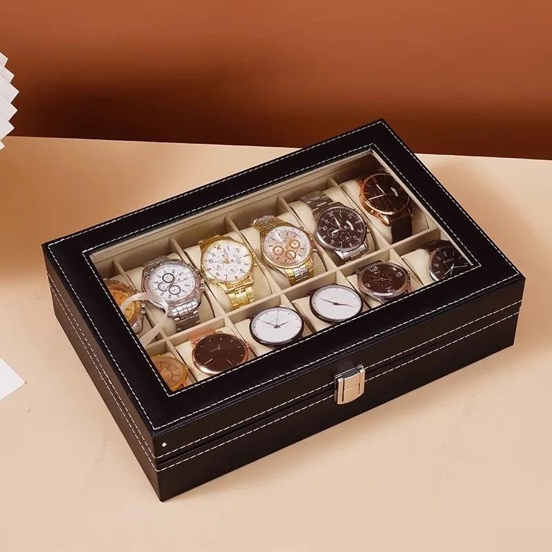 1pc High End Leather Watch Box Jewelry Packaging Rectangular Storage Box Transparent Window Jewelry 2 or 4position Watch Box