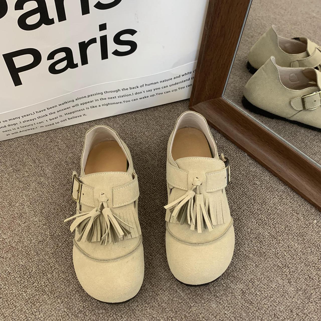 

Французький ретро дизайн одинарні туфлі весна та осінь нові повсякденні ліниві на один педаль на плоскій підошві універсальні Біркенлофери 40 абрикосовий