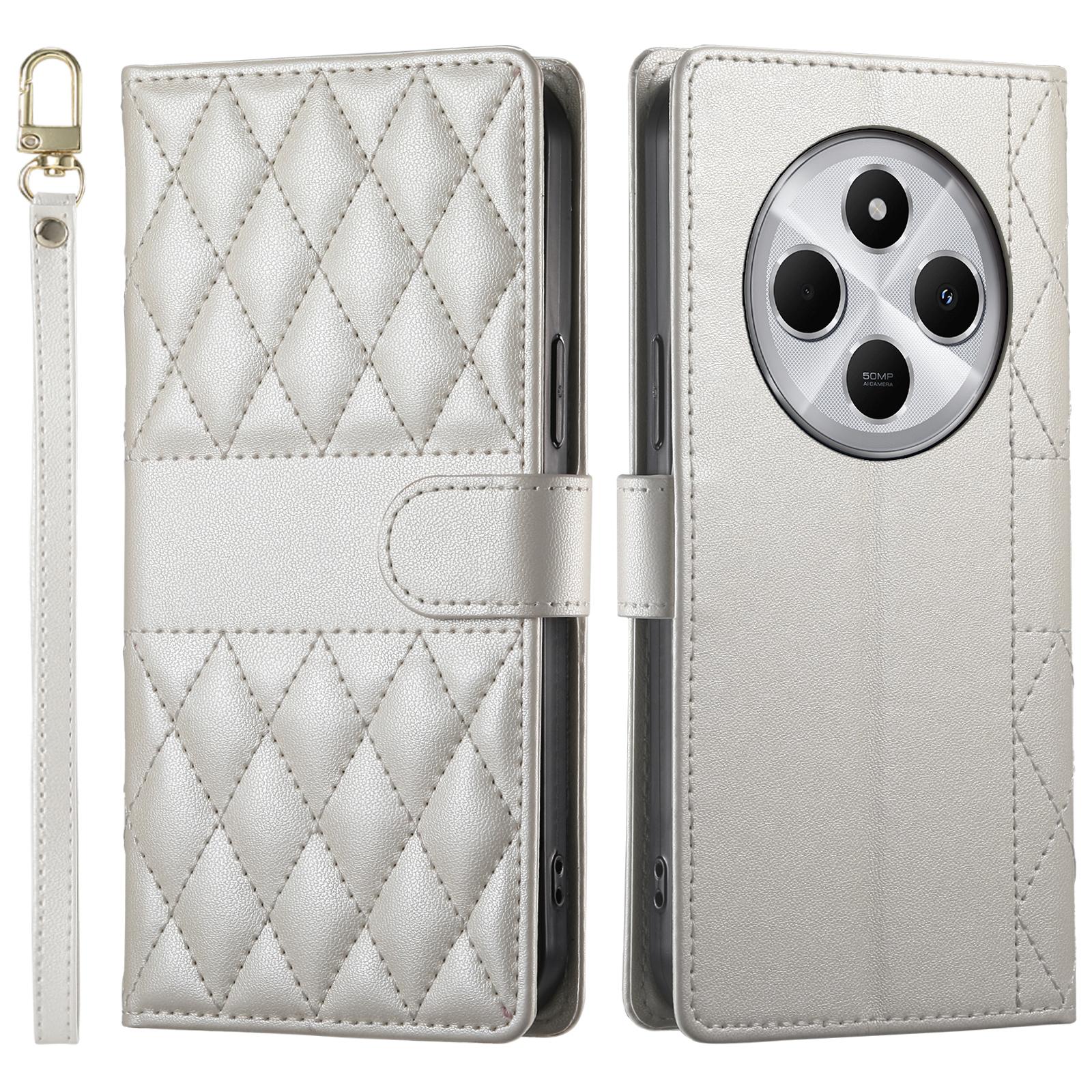 

Leather Case For Xiaomi Redmi 14C 4G/14R 5G/A3 Pro 4G/A4 5G/Poco C75 4G Rhombus Stitching Phone Cover with Long/Short Strap E