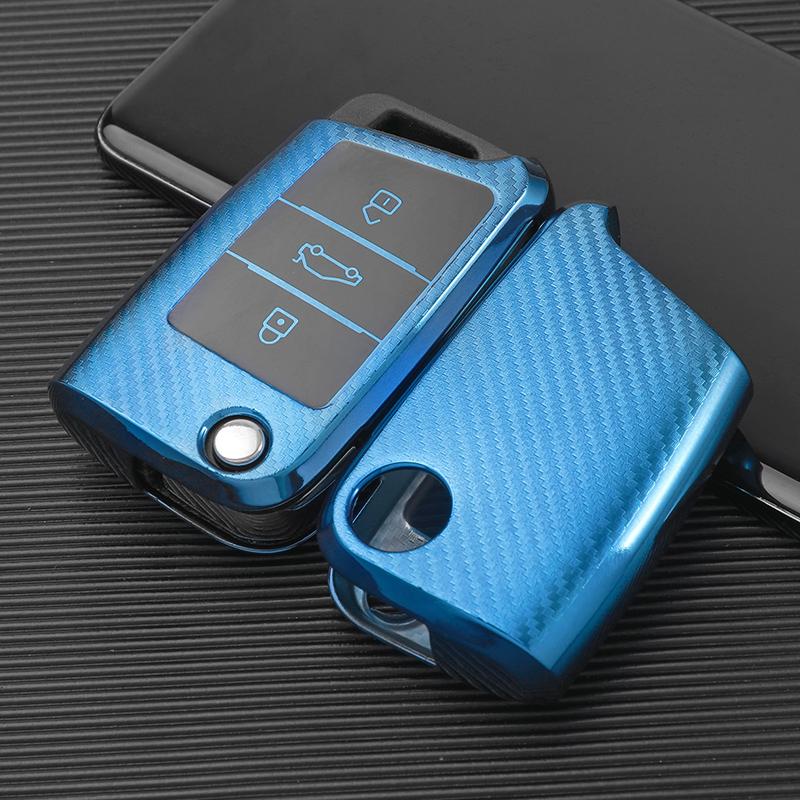 Car Key Case Cover Protector Protection Accessories TPU Carbon Fiber Car Key Case Auto for VW Golf-7 Tiguan-L POLO