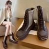 Fashion 2024 Winter Boots Women's Thick-soled Shoes Short Boots Rain War Military Short Leather Black New Rock Punk Goth Women's Shoes