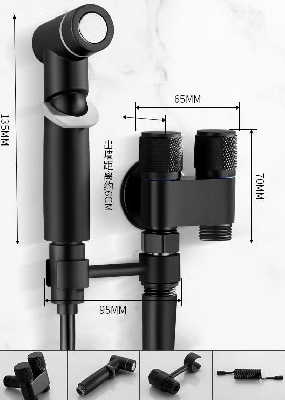 Two-in-One Modern Stainless Steel Wall-mounted Companion Flushing Spray Gun High-pressure Bidet Sprayer Set Bathroom Shower Use (Black,Stainless Steel) чёрный
