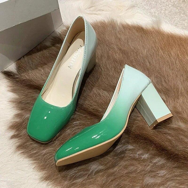 Women High Heels Chunky Shoes Sexy Ankle Dress Shoes 2024 Winter New Designer Brand Shoes Square Toe Party Pumps Femme Zapatos