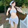 Sweet Split Swimsuit Bikini Four-piece Suit With Skirt Sexy Vacation Hot Stripe Slimming Student