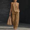 Completo in Cotone e Lino da Donna a 2 Pezzi con Top Canotta Senza Maniche con Scollo all'Americana e Pantaloni a Gamba Larga Set da Relax Abbigliamento Casual per le Vacanze