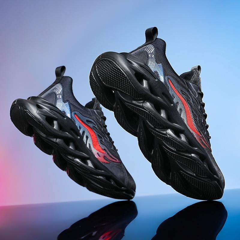 Herren Slip-on Sneaker mit Klingensohle Atmungsaktives Strickmaterial Rutschfest Stoßdämpfend Freizeit-Sportschuhe