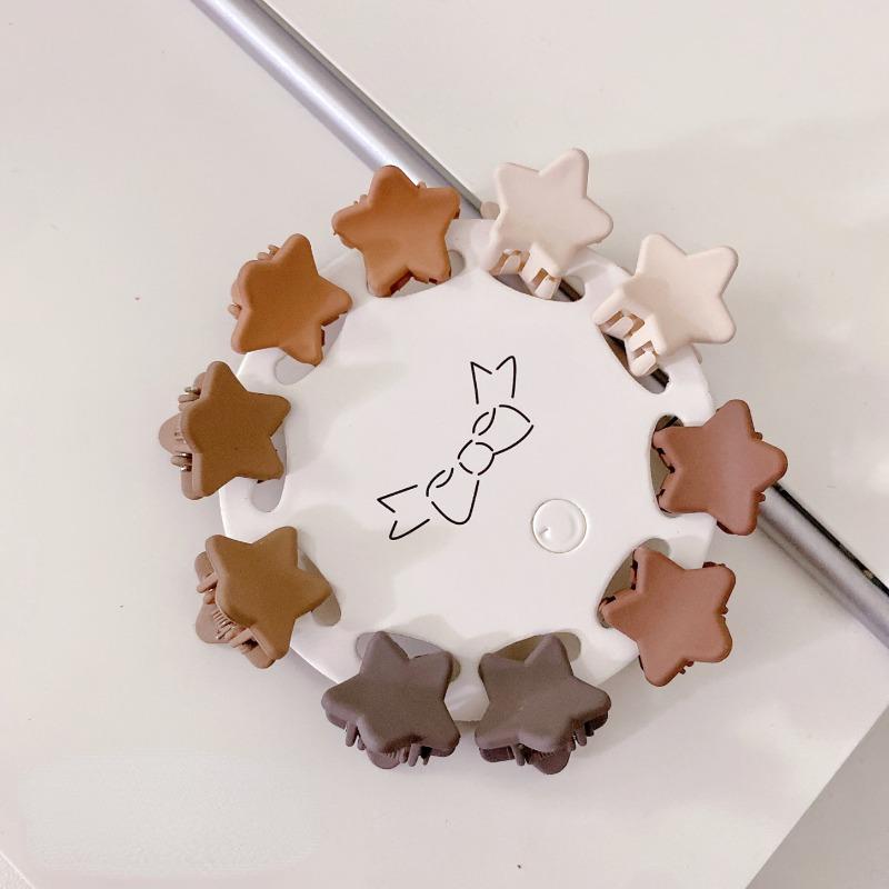 10PCS Korean Ins Milk Tea Color Morandi Small Grip Mini Children's Small Claw Clip Plum Blossom Star Small Hair Clip