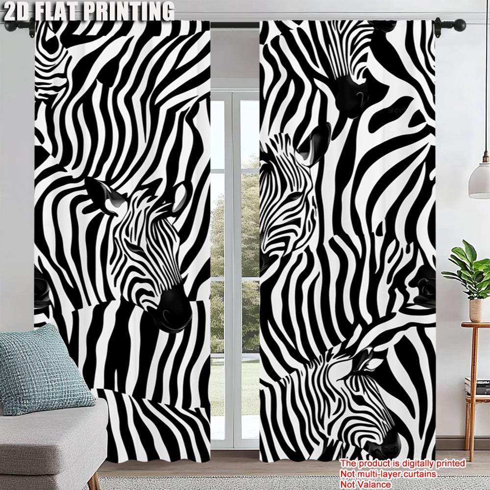 

2Pc, Window Curtains Black And White Stripe Blackout Polyester Party Decorations Perfect For Holiday Parties 53x116cm 2pc&Without mount