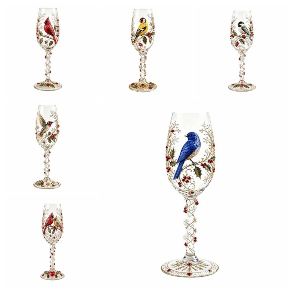 2D Printing Pattern Christmas Wine Glass Red Berries Xmas Bird Cup Bird Glass Goblet Party