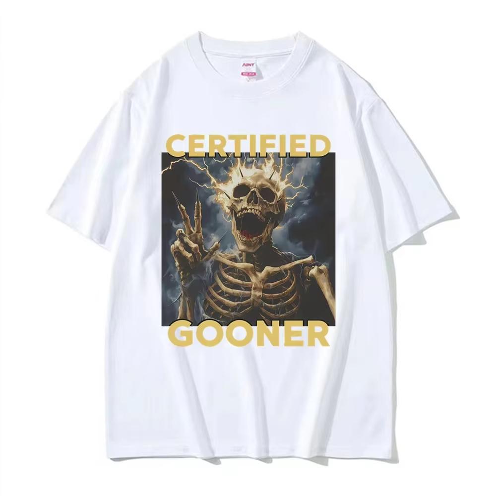 Divertente Maglietta Grafica Meme Scheletro Certificato Gooner Abbigliamento Vintage Gotico Umorismo Maglietta a Maniche Corte 100% Cotone Maglietta