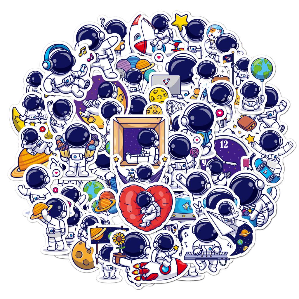Little Astronaut Stickers 50 Sheets of Stationery Hand Account Water Cup Laptop Cartoon Cute Space Astronaut Stickers