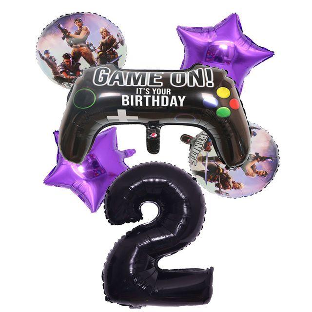6-Piece Set of Fortnite “Win the Chicken Dinner” Themed Party Decorations: Aluminum Foil Balloons and Birthday Party Decorations