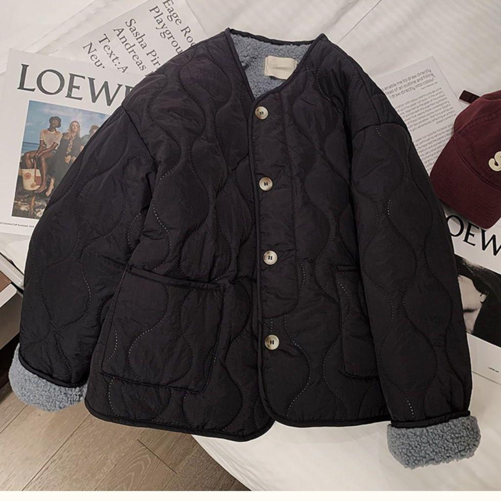 Women's Pink Fleece-Lined Cotton Coat - 2025 Autumn/Winter Fashionable Student Commuting Padded Jacket