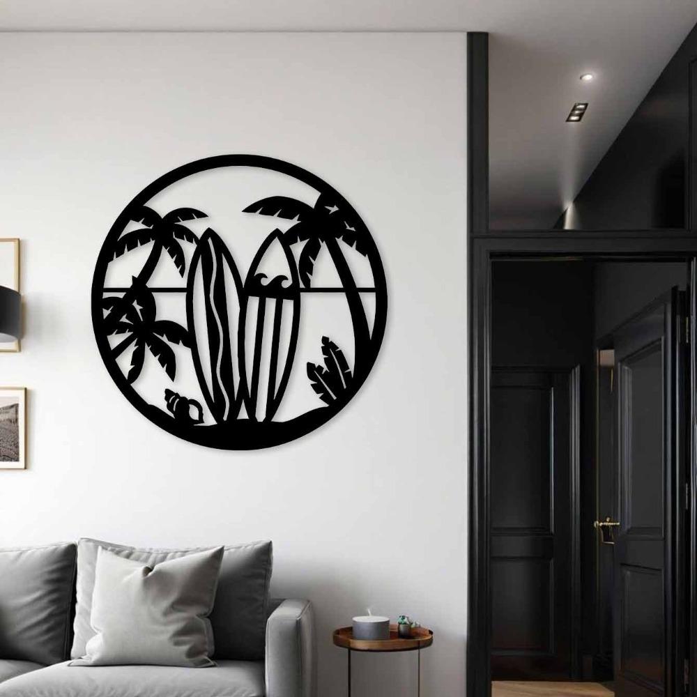 Iron Wall Sculpture 1pc 30cm Surfing Theme Home Decor Boho Living Room Bar Minimalist Aesthetic Beach Apartment