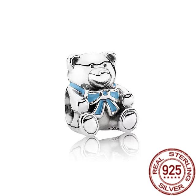 925 Sterling Silver Blue Butterfly Puffer Fish Bead Rainbow Parrot Squid Dangle Charm Fit Original Fasion Bracelet Jewelry Gift